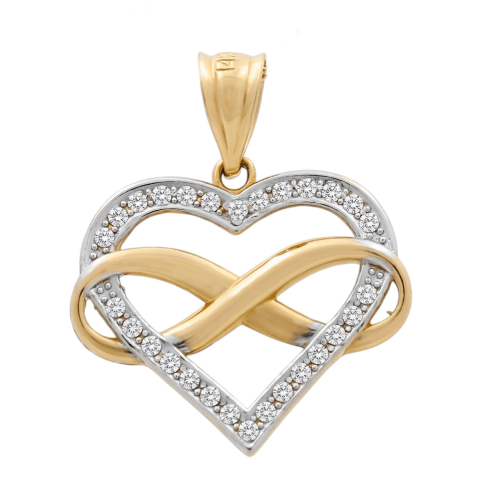 14K Two Tone White/Yellow Gold Heart with Infinit Pendant - Miral Jewelry