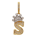 14K Two Tone White/Yellow Gold Initial S with Crown and Cz Pendant - Miral Jewelry