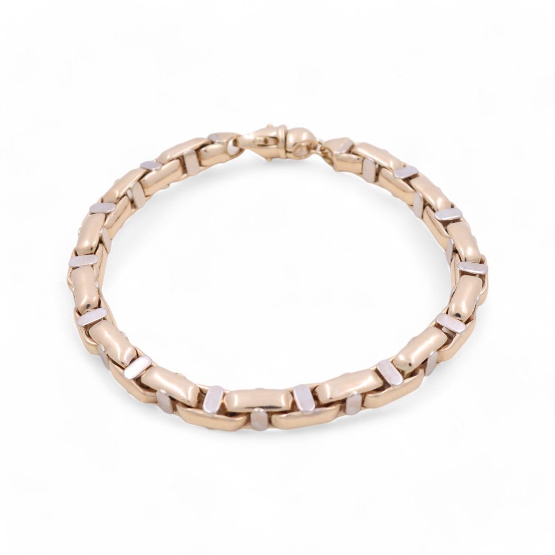 14K Two Tone White/Yellow Gold Italian Link Bracelet - Miral Jewelry
