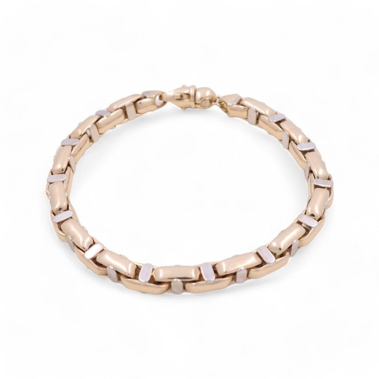 14K Two Tone White/Yellow Gold Italian Link Bracelet - Miral Jewelry