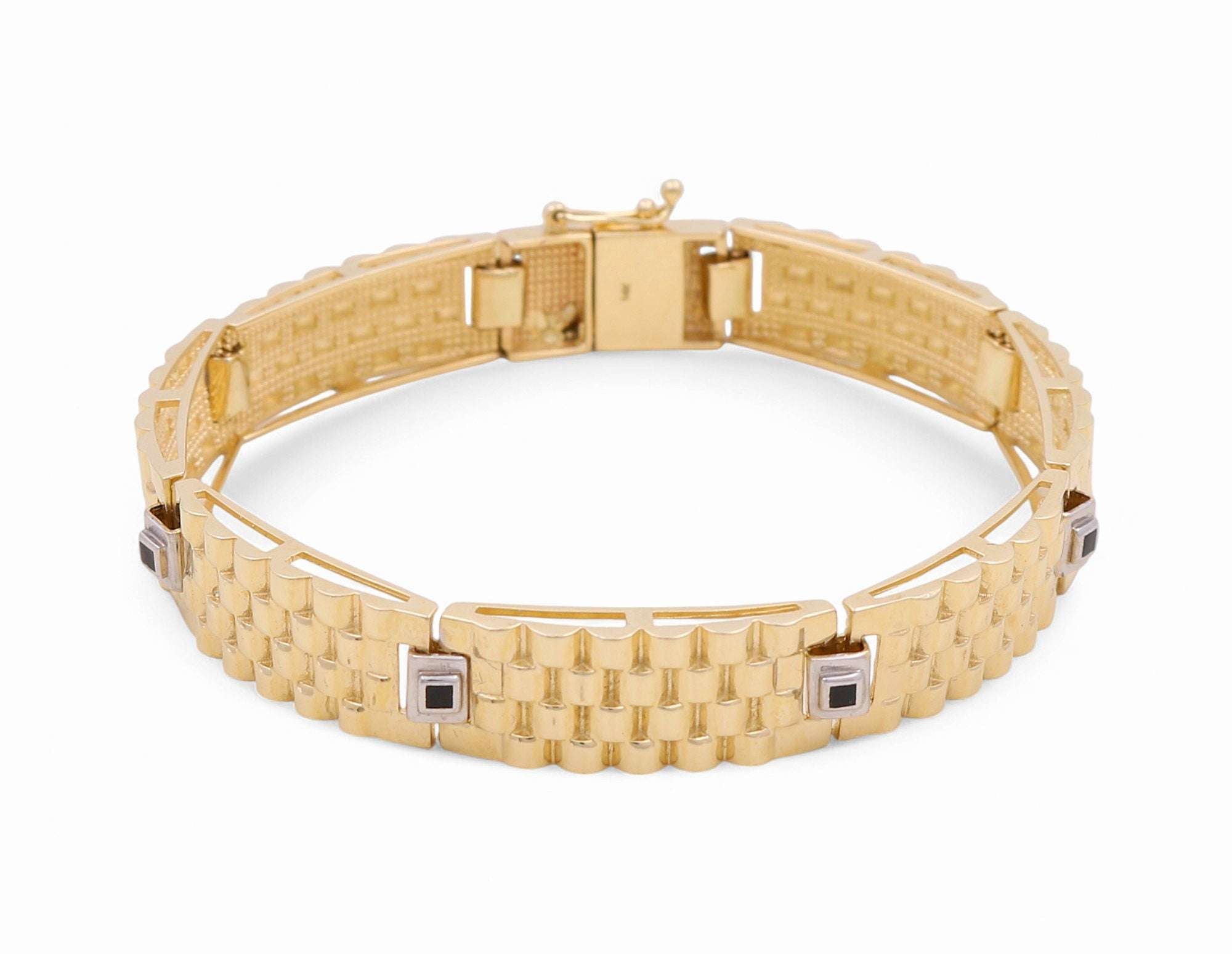 14K Two Tone White/Yellow Gold Italian Link Bracelet - Miral Jewelry