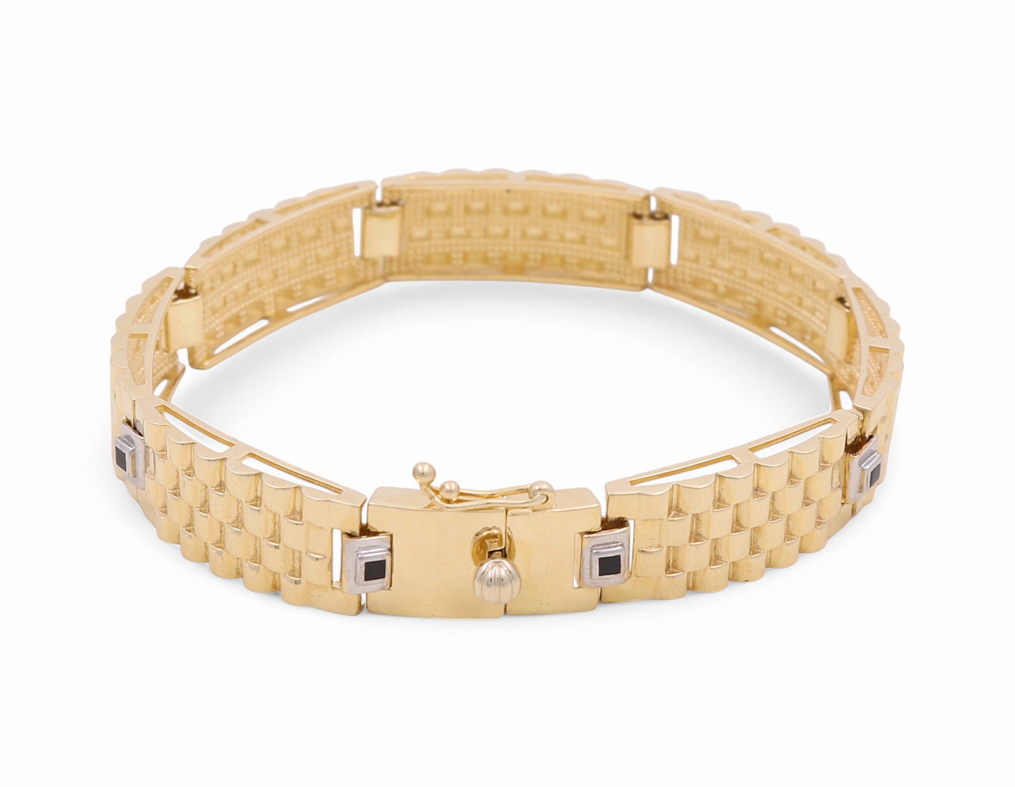 14K Two Tone White/Yellow Gold Italian Link Bracelet - Miral Jewelry