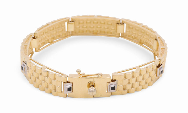 14K Two Tone White/Yellow Gold Italian Link Bracelet - Miral Jewelry