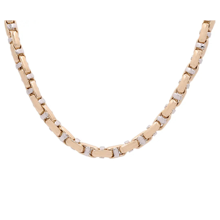 14K Two-Tone Gold Italian Bar Link Chain 24in, 70 g
