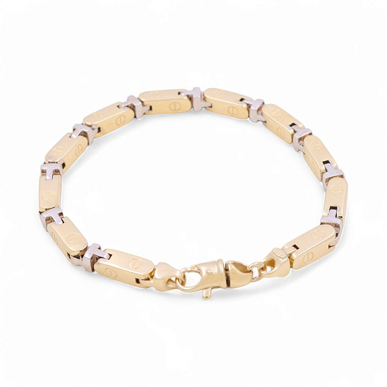 14K Two Tone White/Yellow Gold Italian Link Men's Bracelet - Miral Jewelry