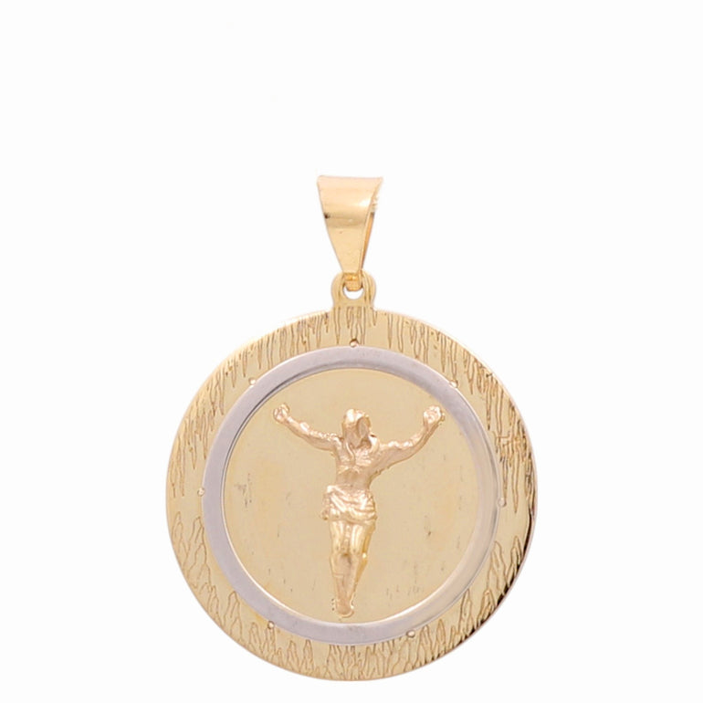 14K Two Tone White/Yellow Gold Jesus Medal Unisex Pendant - Miral Jewelry