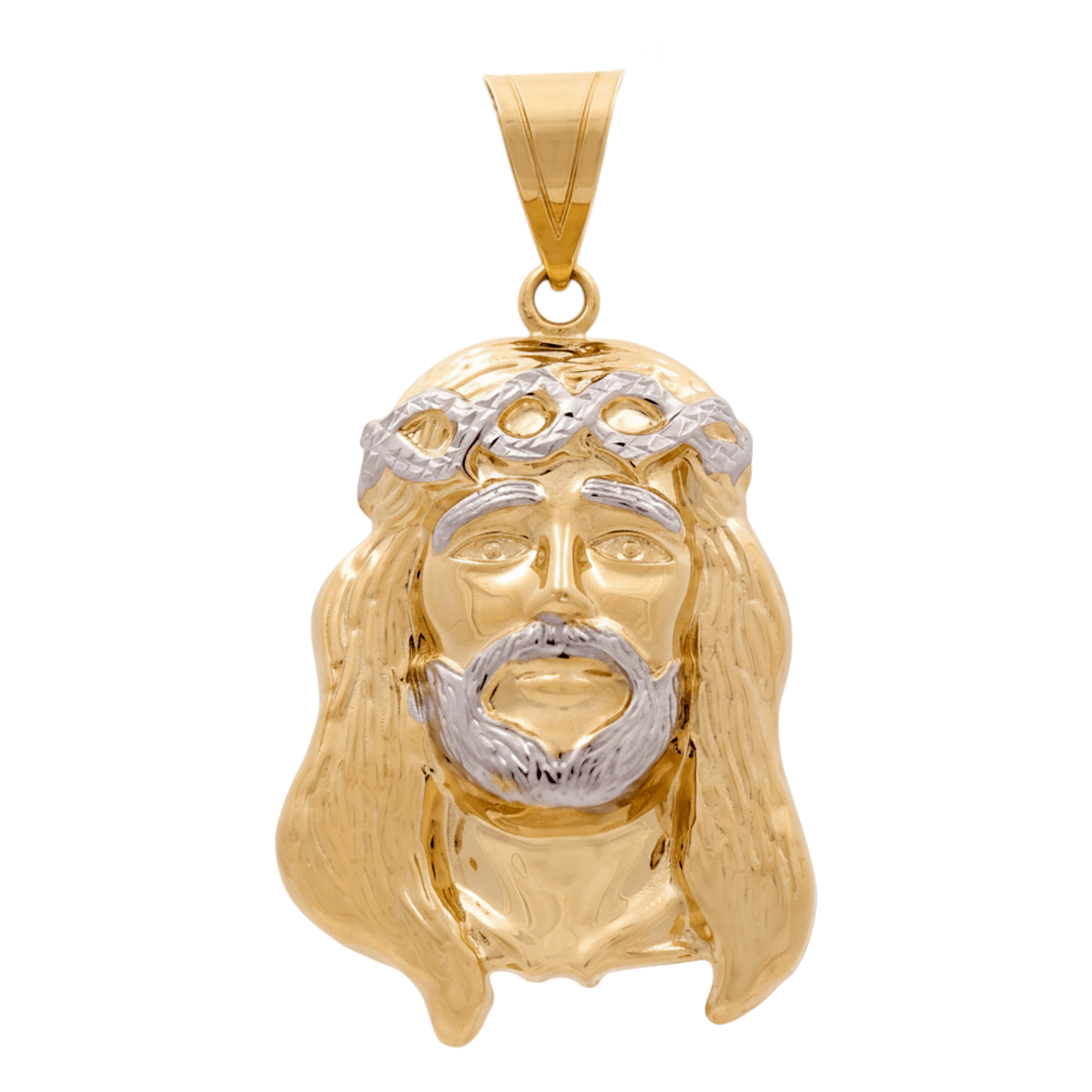 14K Two Tone White/Yellow Gold Jesus Pendant - Miral Jewelry