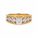 14K Two Tone White/Yellow Gold Modern Diamond Engagement Ring with 0.85Tw Round Diamonds - Miral Jewelry