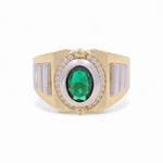 14k Two Tone White/Yellow Gold Oval Green Fashion Ring - Miral Jewelry