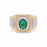 14k Two Tone White/Yellow Gold Oval Green Fashion Ring - Miral Jewelry