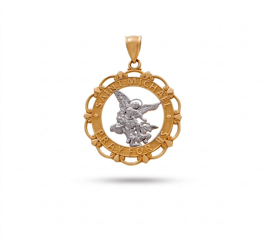 14K Two Tone White/Yellow Gold Saint Michael Pendant - Miral Jewelry