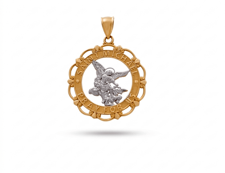 14K Two Tone White/Yellow Gold Saint Michael Pendant - Miral Jewelry