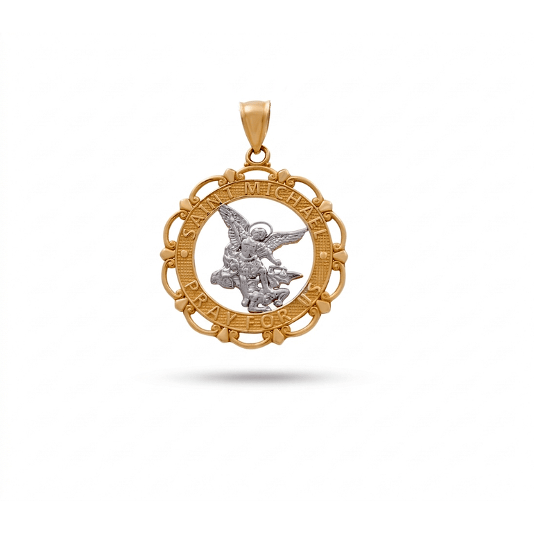 14K Two-Tone Gold Saint Michael Scalloped Medal