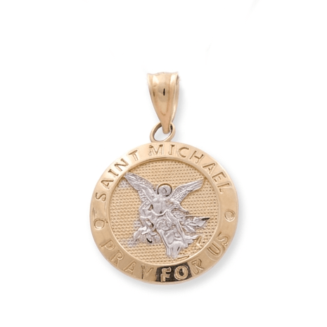 14K Two Tone White/Yellow Gold Saint Michael Pendant - Miral Jewelry