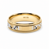 14K Two Tone White/Yellow Gold Satin Wedding Band - Miral Jewelry
