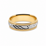 14K Two Tone White/Yellow Gold Satin Wedding Band - Miral Jewelry