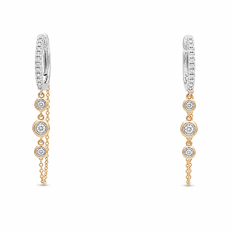 14K Two Tone White/Yellow Gold Small Hoop Diamond Earrings with 0.33Tw Round Diamonds - Miral Jewelry