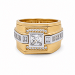 14k Two Tone White/Yellow Gold Square Cz Fashion Men's Ring - Miral Jewelry