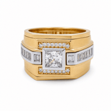 14k Two Tone White/Yellow Gold Square Cz Fashion Men's Ring - Miral Jewelry