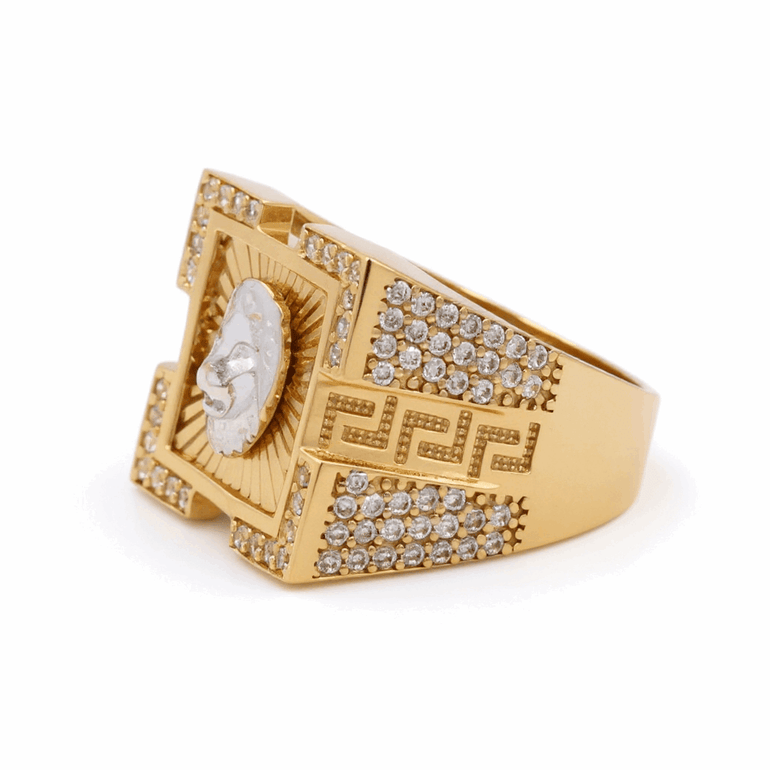 14k Two Tone White/Yellow Gold Square Lion Fashion Ring - Miral Jewelry
