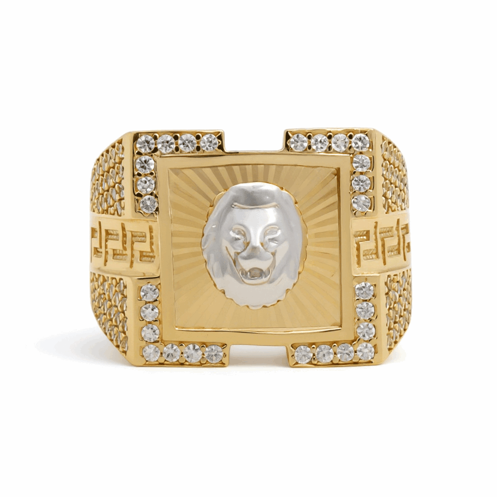 14k Two Tone White/Yellow Gold Square Lion Fashion Ring - Miral Jewelry