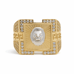 14k Two Tone White/Yellow Gold Square Lion Fashion Ring - Miral Jewelry