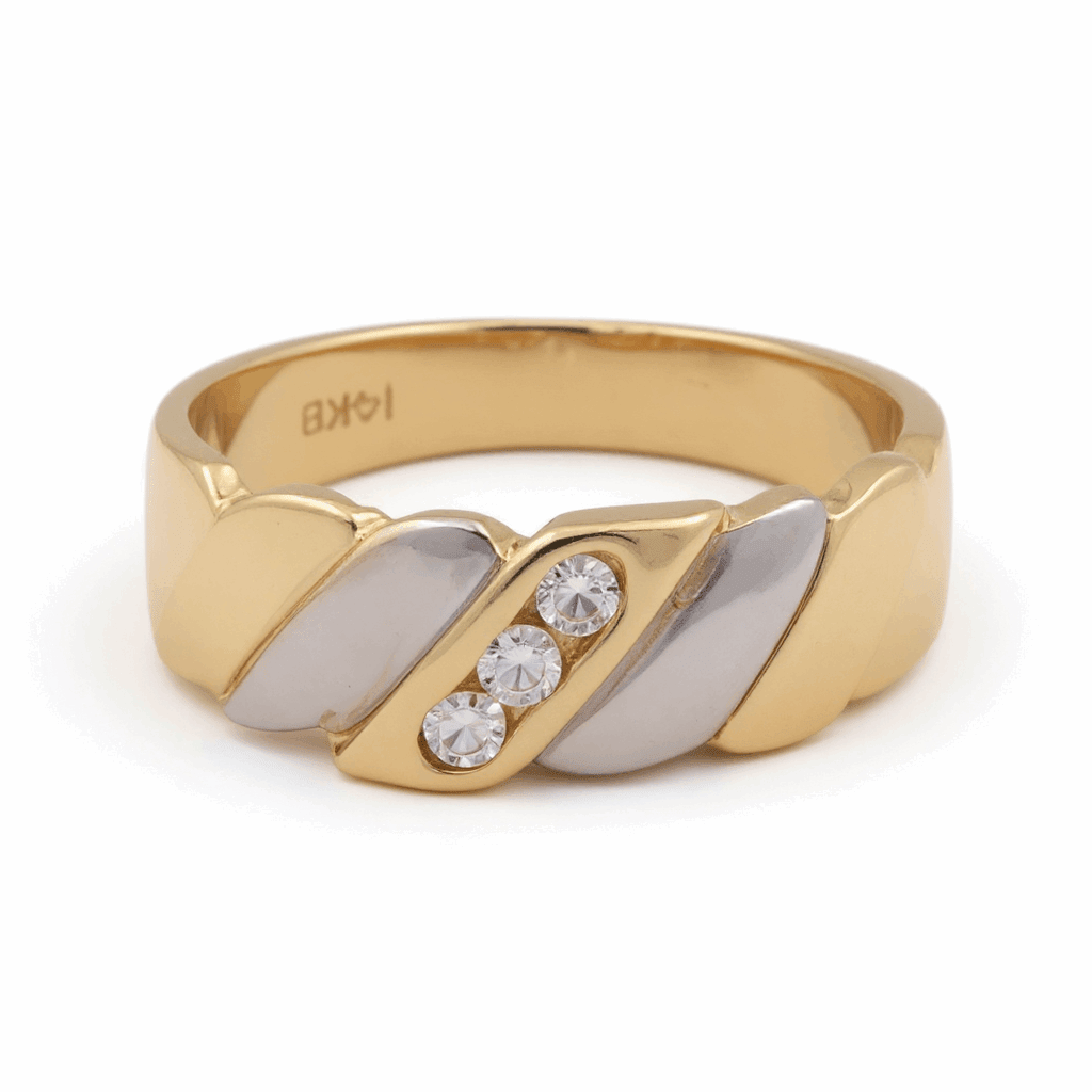 14K Two-Tone Gold Diagonal Three-Stone CZ Wedding Band 4.2 g