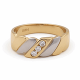 14K Two Tone White/Yellow Gold Wedding Band Ring with Cz - Miral Jewelry