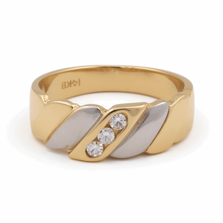 14K Two Tone White/Yellow Gold Wedding Band Ring with Cz - Miral Jewelry