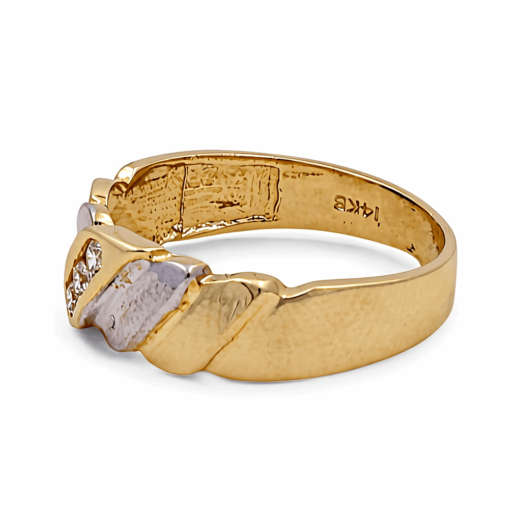 14K Two Tone White/Yellow Gold Wedding Band Ring with Cz - Miral Jewelry