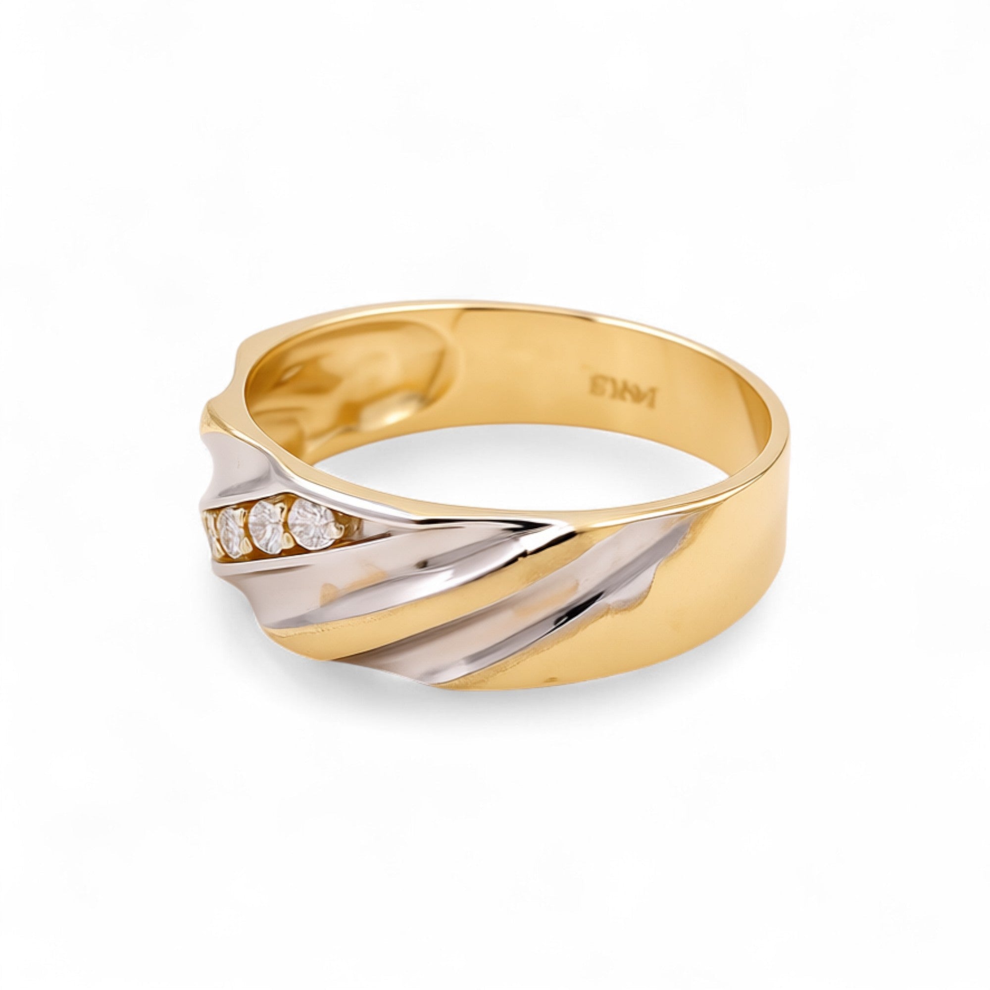 14K Two Tone White/Yellow Gold Wedding Band with CZ Ring - Miral Jewelry