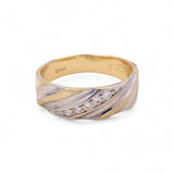 14K Two Tone White/Yellow Gold Wedding Band with CZ Ring - Miral Jewelry