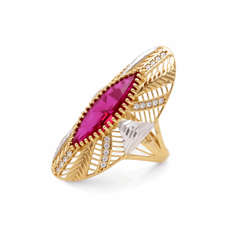 14K Two Tone White/Yellow Red Marquise Fashion Women's Ring - Miral Jewelry