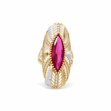 14K Two Tone White/Yellow Red Marquise Fashion Women's Ring - Miral Jewelry