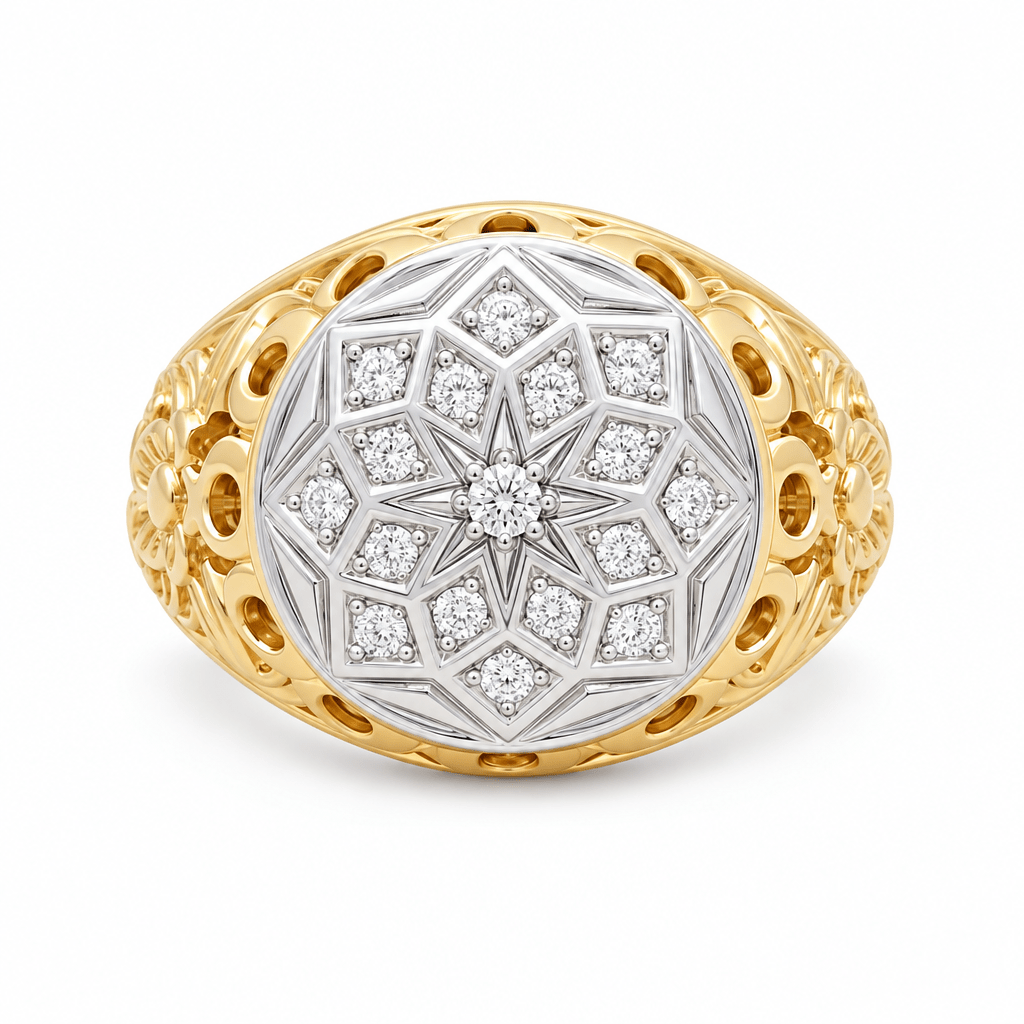 14k Two Tone White/Yellow Rossetta Diamond Ring Men's - Miral Jewelry