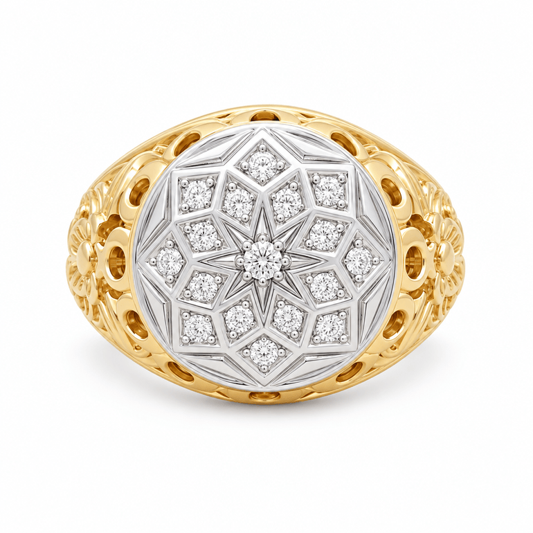 14K Two-Tone Gold Men's Rosette Diamond Dome Ring