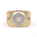 14k Two Tone White/Yellow Round Wit CZ Fashion Ring Men's - Miral Jewelry