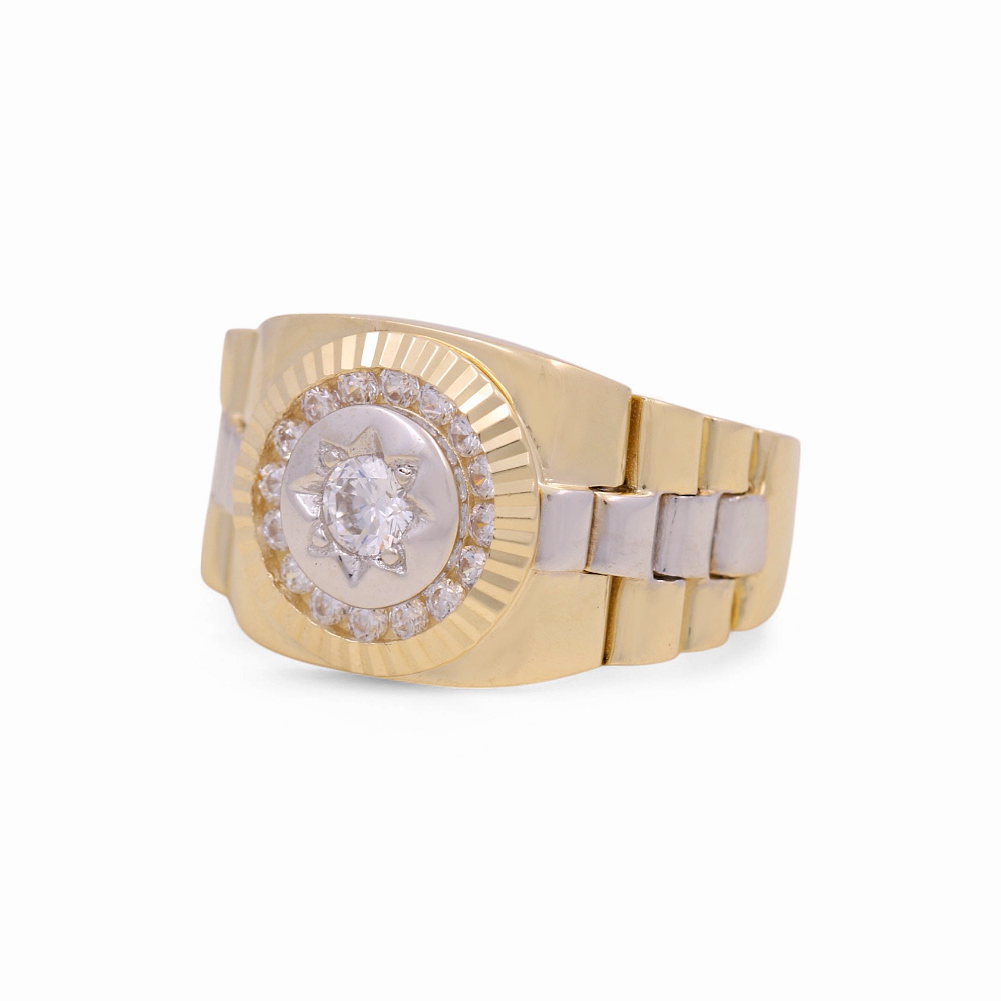14k Two Tone White/Yellow Round with CZ Men's Fashion Ring - Miral Jewelry