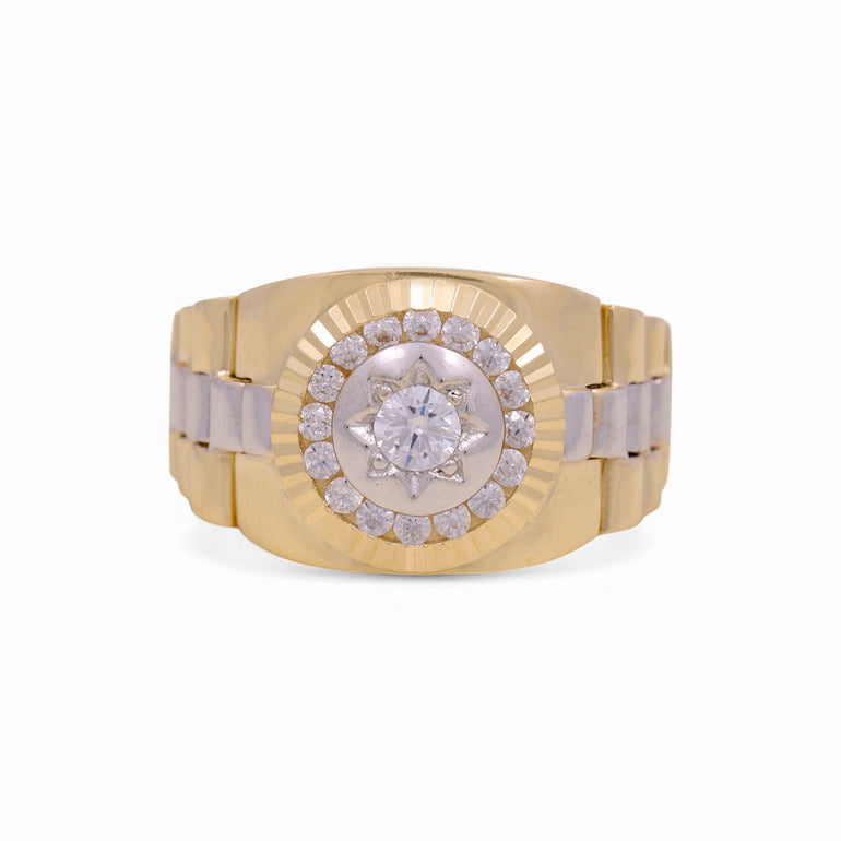 14k Two Tone White/Yellow Round with CZ Men's Fashion Ring - Miral Jewelry