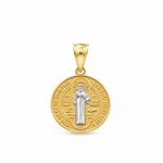 14K Two Tone White/Yellow San Benedict Medal Pendant - Miral Jewelry