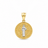 14K Two Tone White/Yellow San Benedict Medal Pendant - Miral Jewelry