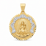 14K Two Tone White/Yellow Satin Caridad Del Cobre Medal Pendant - Miral Jewelry