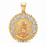 14K Two Tone White/Yellow Satin Caridad Del Cobre Medal Pendant - Miral Jewelry
