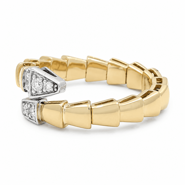 14K Two Tone White/Yellow Snake Diamond Fashion Ring with 0.12Tw Round Diamonds - Miral Jewelry