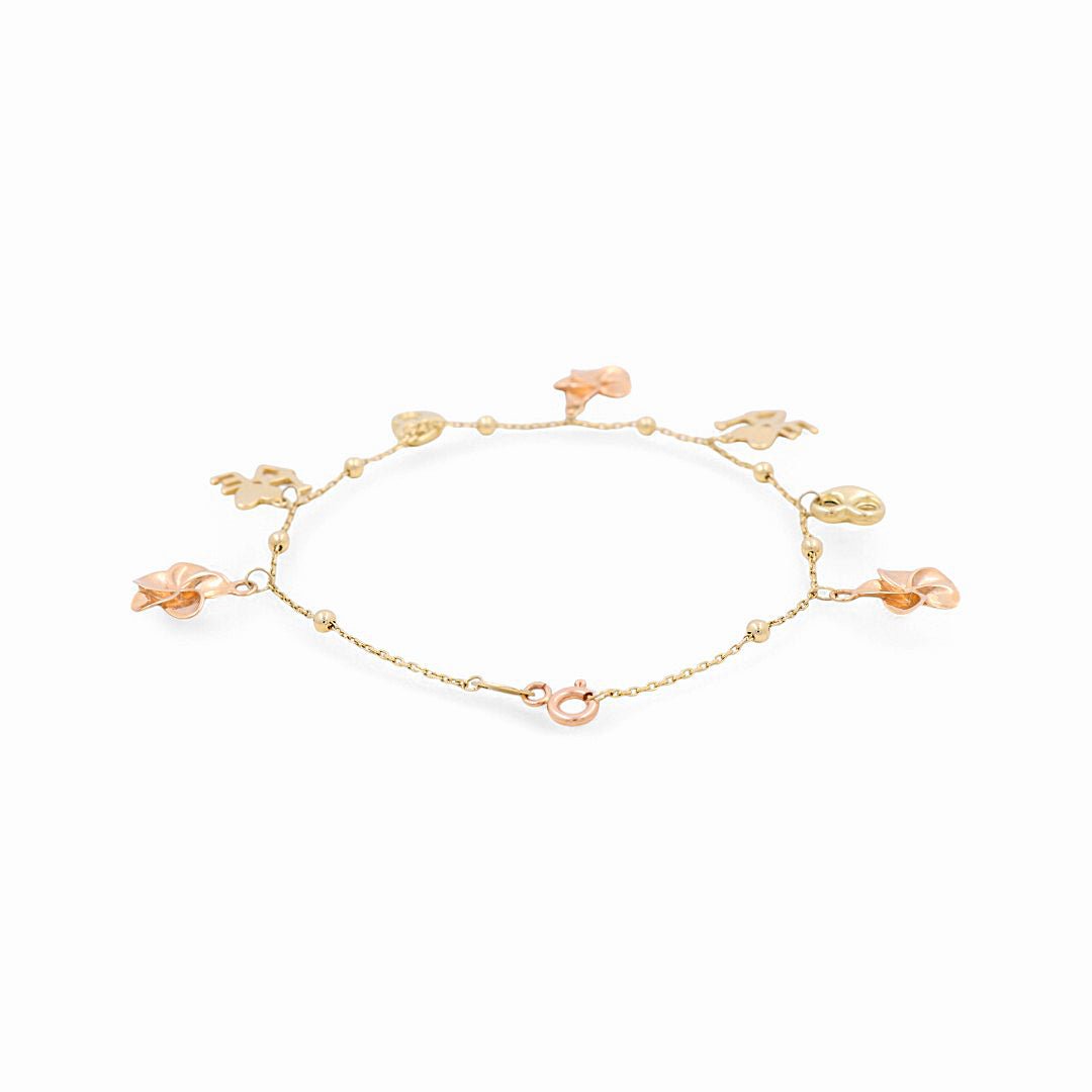 14K Two Tone Yellow/Rose Gold Charms Women's Bracelet - Miral Jewelry