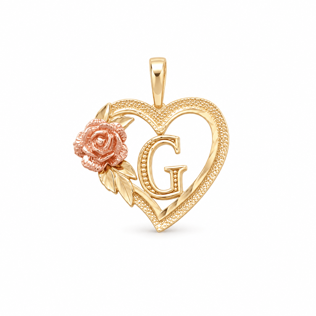 14K Two Tone Yellow/Rose Heart Inicial G Pendant - Miral Jewelry