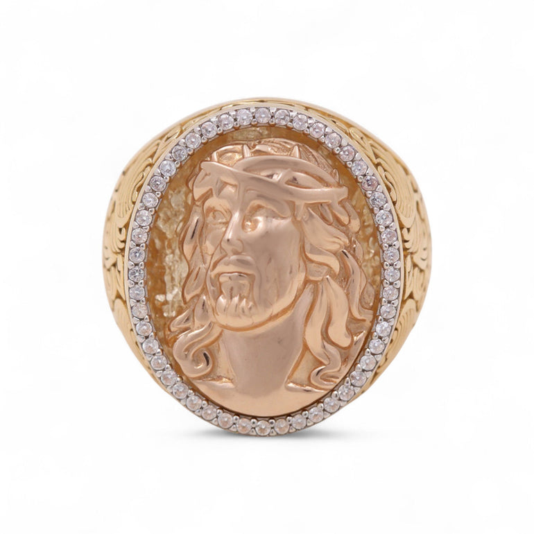 14k Two Tone Yellow/Rose Jesus Men's Ring - Miral Jewelry