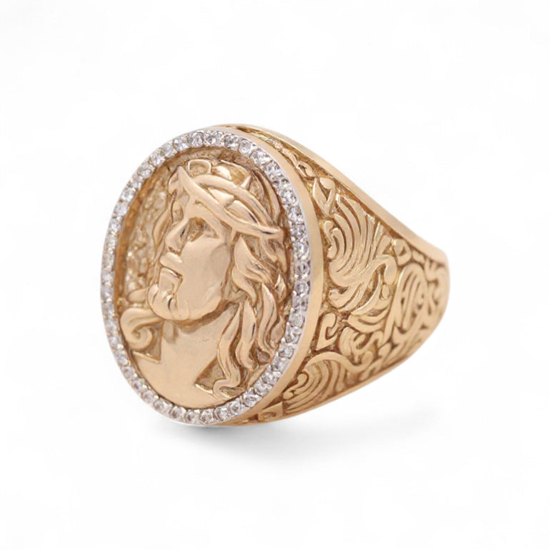 14k Two Tone Yellow/Rose Jesus Men's Ring - Miral Jewelry