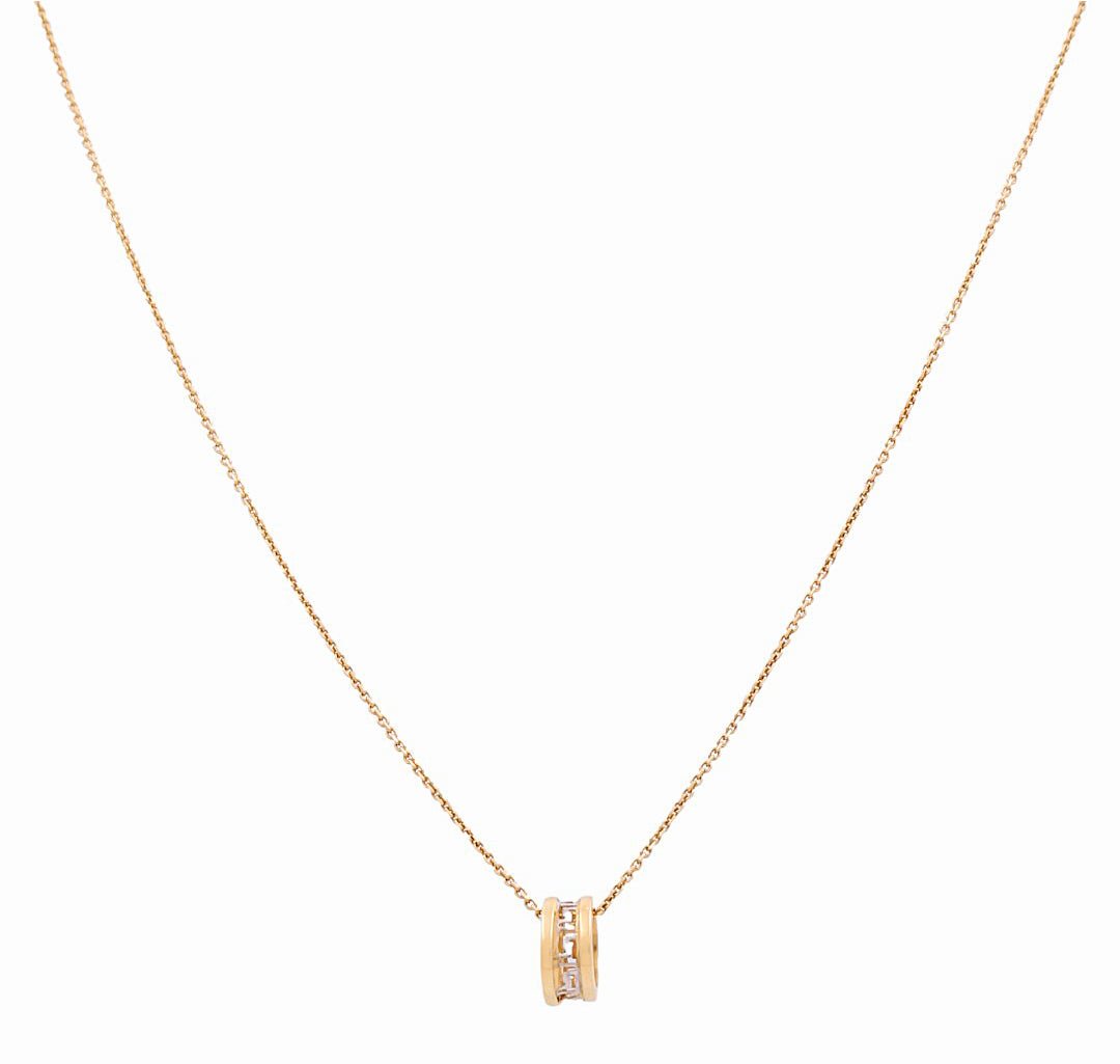 14K Two-Tone Gold Greek Key Barrel Necklace 18in, 3.6 g