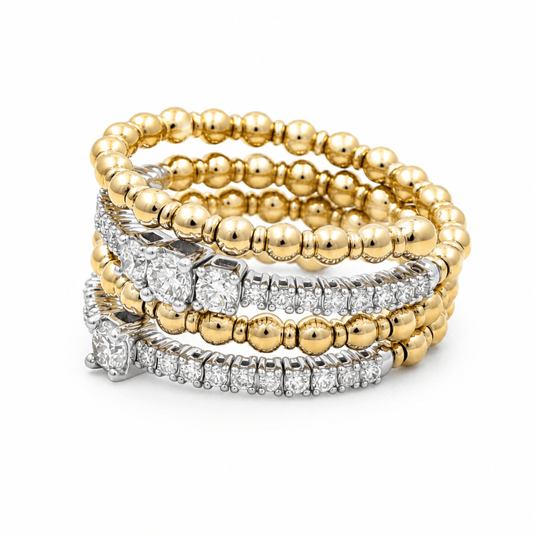 14K Two Tone Yellow/White Modern Diamond Fashion Ring with 0.06Tw Round Diamonds - Miral Jewelry
